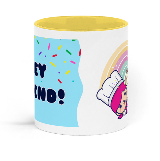 Hey Friend Mini + Fam Ceramic Mug Yellow and White